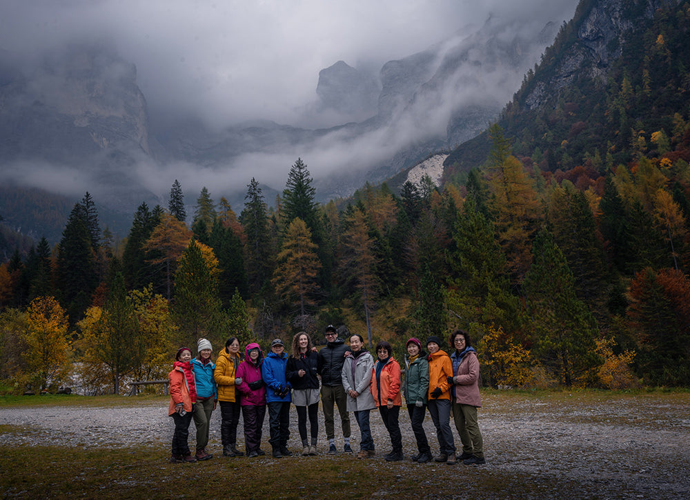 Max rive with workshop group in the dolomites during 2025 autumn tour.