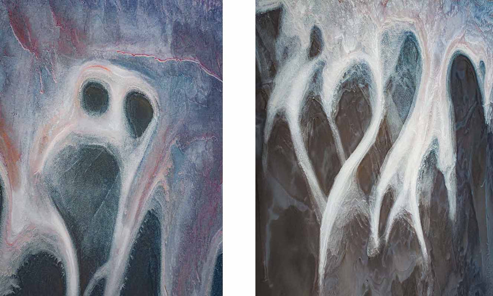 salt flats form unique abstracts in kazakhstan and look like a face.
