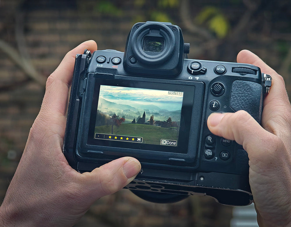 Max Rive showing the rating system on his Nikon Z8 Camera using a camera raw photo from the Dolomites Autumn Tour.