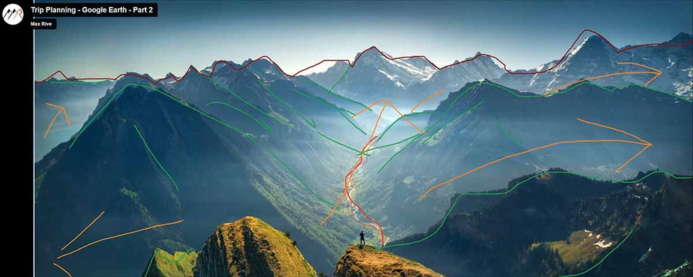 a diagram shows how the foreground connects with the background in a mountain aerial scene.