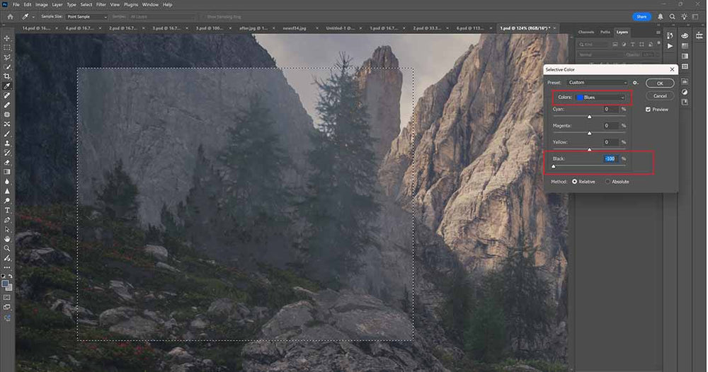 before and after demonstrating how to add mist using clone stamp tool in post processing.