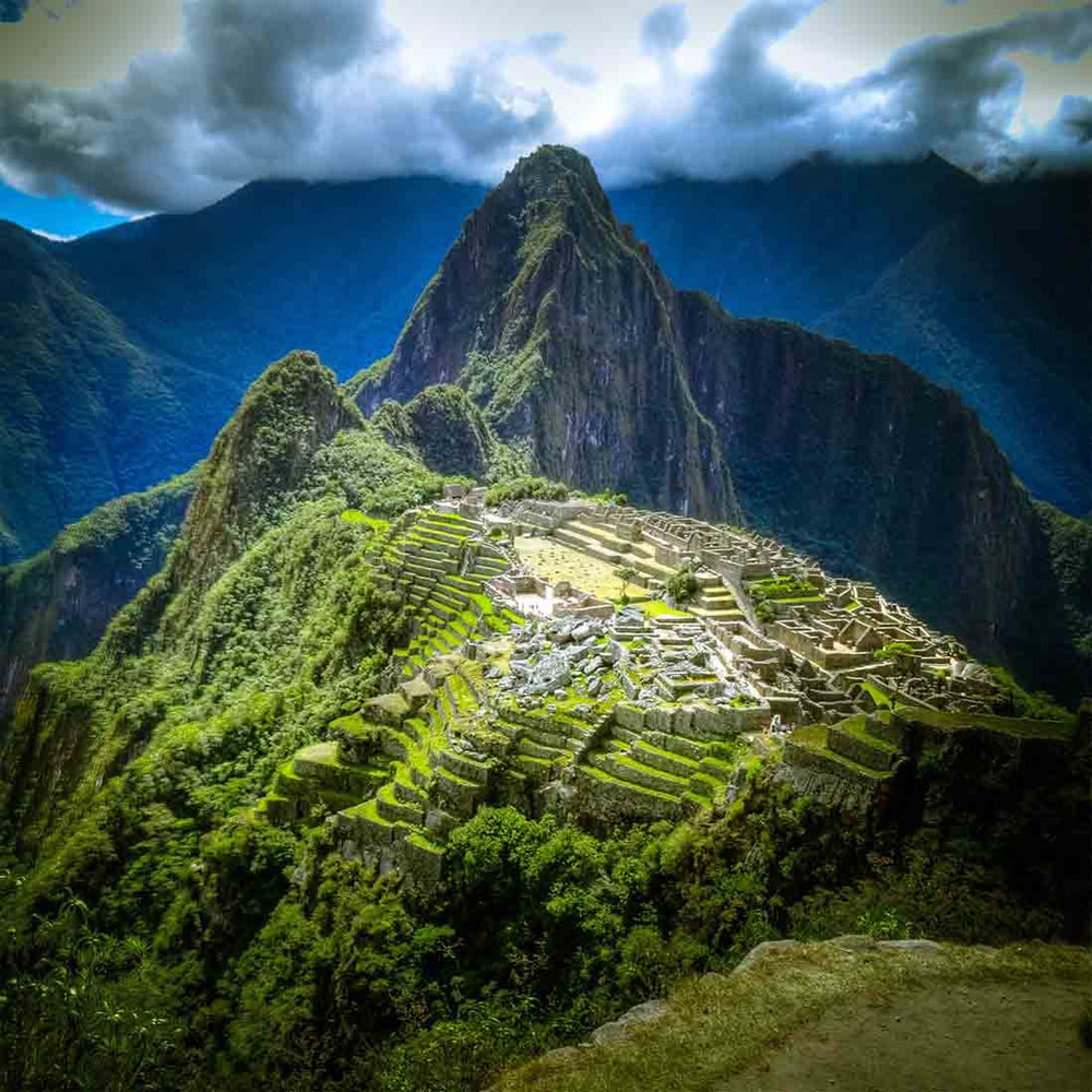 intensely coloured view of machu picchu.