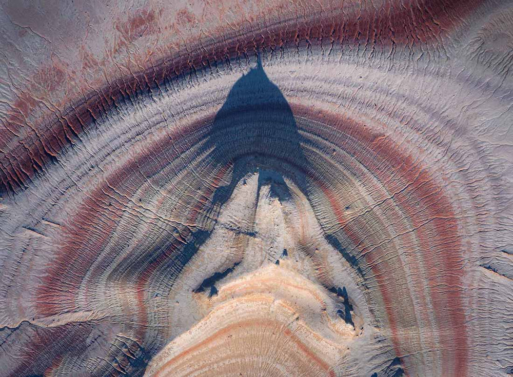 Kazakhstan abstract taken by drone shows red and white layers like a tiramisu in Mangystau region.