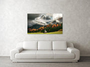 Hanged on a wall in a room - big format Dolomites Autumn Canvas Print 
