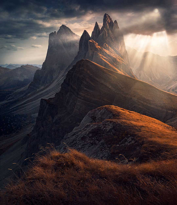 Dolomites Canvas Print in full from seceda mountains at sunrise