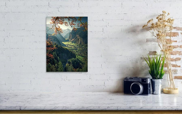 Lauterbrunnen Autumn acrylic print by max rive hanged in small on wall