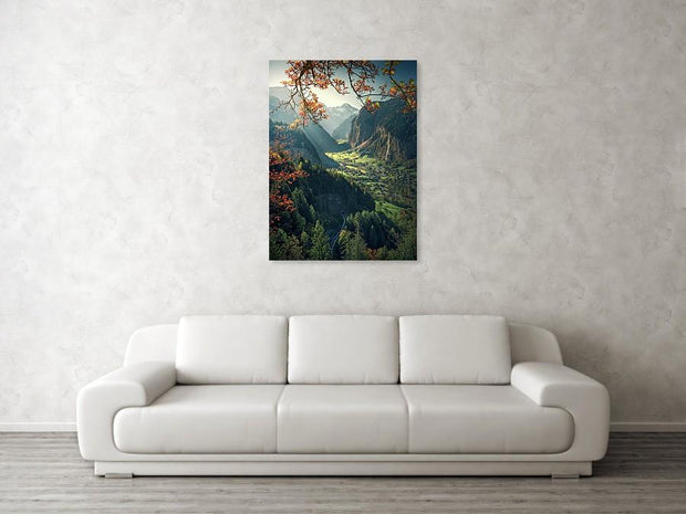 Lauterbrunnen Autumn acrylic print by max rive hanged in big size on wall