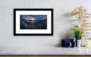 Framed Print by Max Rive hanged on wall of Midnight Sun Norway fjord panorama with stormy weather in small size