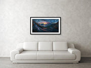 Framed Print by Max Rive hanged on wall of Midnight Sun Norway fjord panorama with stormy weather in medium size