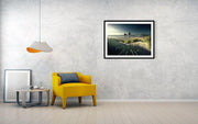 New Zealand beach framed print hanged on wall with black frame and white mat