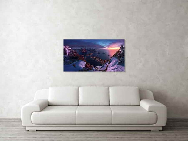 Reinebringen winter sunrise landscape print hanged on the wall