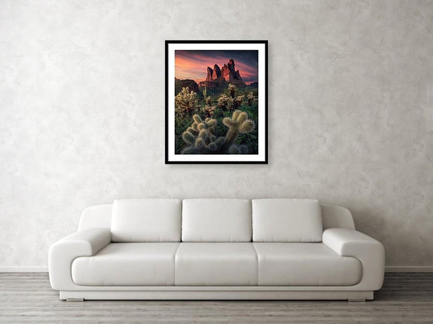 Tonto National Forest framed Print hanged on wall in living room