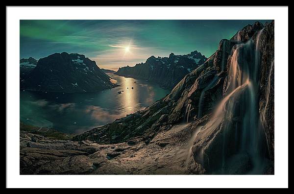 Night Landscape Fjord - Framed Print