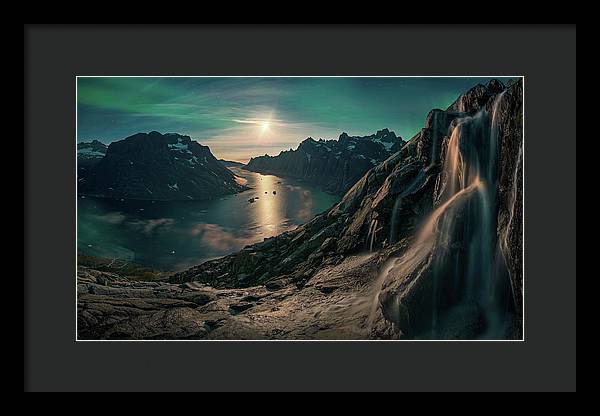 Night Landscape Fjord - Framed Print