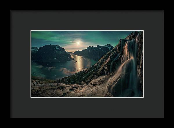 Night Landscape Fjord - Framed Print