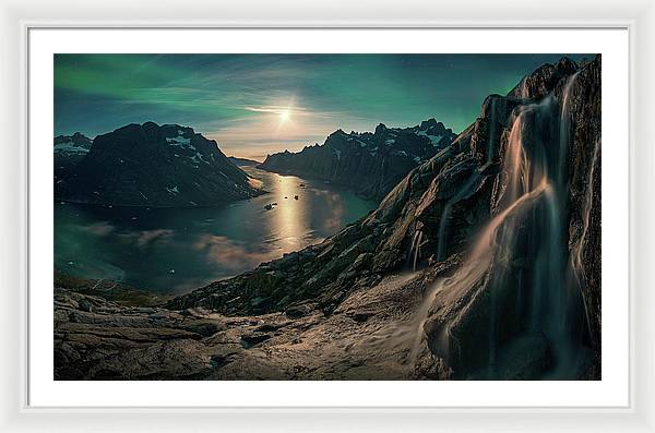 Night Landscape Fjord - Framed Print