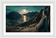 Night Landscape Fjord - Framed Print