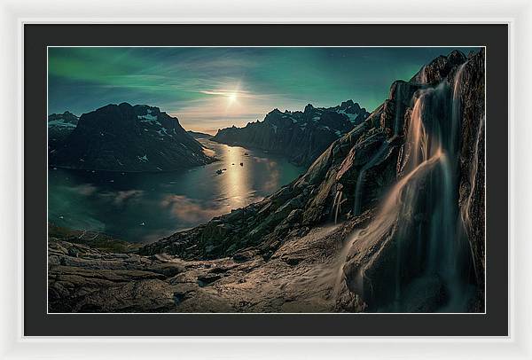 Night Landscape Fjord - Framed Print