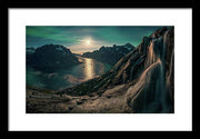 Night Landscape Fjord - Framed Print