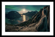 Night Landscape Fjord - Framed Print