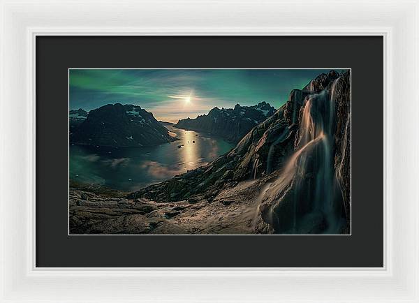 Night Landscape Fjord - Framed Print