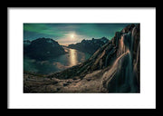 Night Landscape Fjord - Framed Print