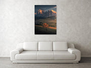 Alpe di siusi canvas print by max rive hanged on wall of living room