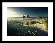 New Zealand Beach Framed Print white mat and black frame