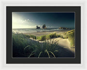 New Zealand Beach Framed Print black mat and white frame