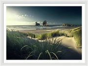 New Zealand Beach Framed Print white mat and white frame
