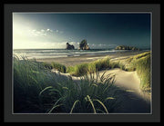 New Zealand Beach Framed Print black e mat and black frame