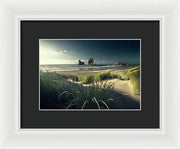 New Zealand Beach Framed Print black e mat and white frame