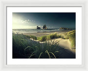 New Zealand Beach Framed Print white mat and white frame
