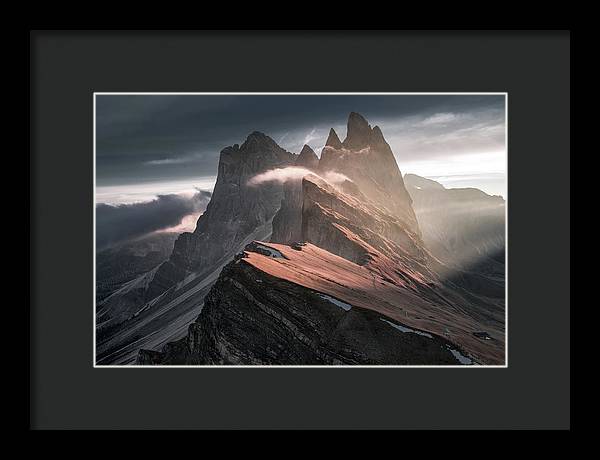 Sunrise Light Seceda - Framed Print