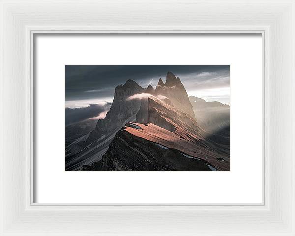 Sunrise Light Seceda - Framed Print