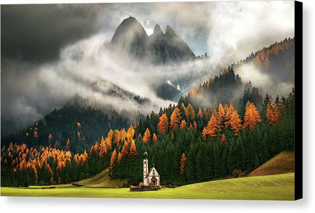 canvas print of Dolomites Autumn with black sides