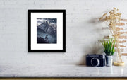Black and White mountain framed print of the himalayas of nepal, hanged in small size on wall