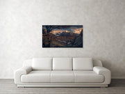 cerro torre and fitz roy at sunrise in autumn with trees - print hanged on wall