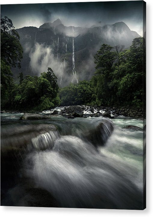 Milford Waterfall New Zealand  - Acrylic Print