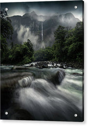 Milford Waterfall New Zealand  - Acrylic Print
