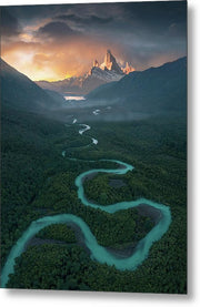 Blue Patagonia River Sunrise - Metal Print