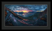 Framed Print by Max Rive of Midnight Sun Norway fjord panorama with stormy weather - black frame, black mat - medium large size