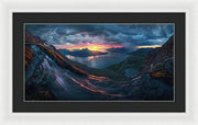 Framed Print by Max Rive of Midnight Sun Norway fjord panorama with stormy weather - white frame, black mat - medium plus size