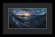 Framed Print by Max Rive of Midnight Sun Norway fjord panorama with stormy weather - black frame, black mat - smallest size