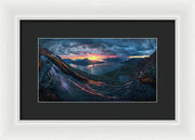 Framed Print by Max Rive of Midnight Sun Norway fjord panorama with stormy weather - white frame, black mat - smallest size