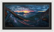 Framed Print by Max Rive of Midnight Sun Norway fjord panorama with stormy weather - white frame, black mat - extra large size