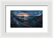 Framed Print by Max Rive of Midnight Sun Norway fjord panorama with stormy weather - white frame, white mat - smallest size