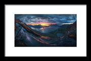 Framed Print by Max Rive of Midnight Sun Norway fjord panorama with stormy weather - black frame, white mat - smallest size