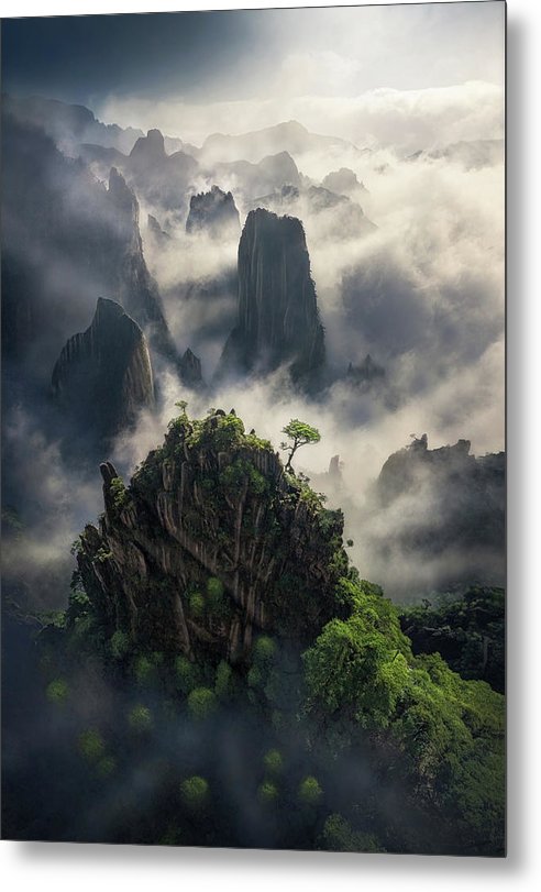 Huangshan Mountain Clouds - Metal Print