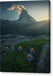 Canvas Print of Matterhorn with mirrored sides during summer 
